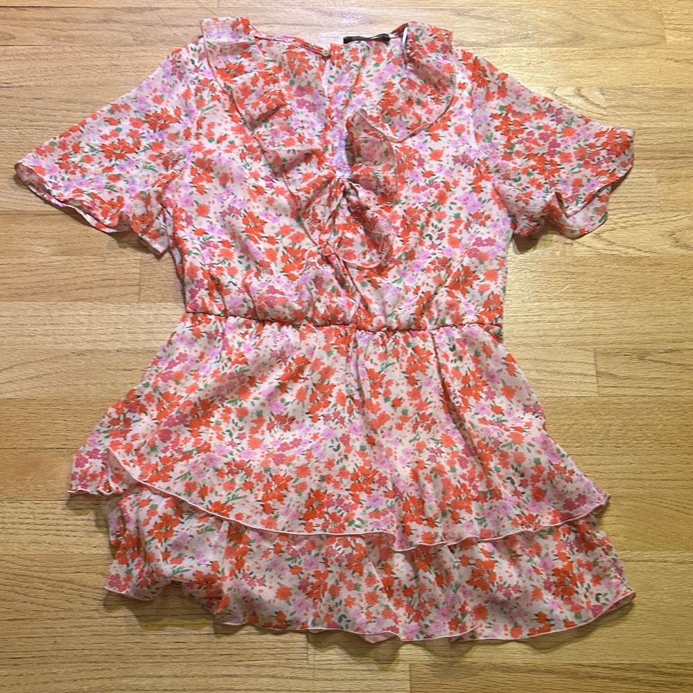 LAST CHANCE OFFER: Zara Floral Ruffle Dress / Jumpsuit in Pink and Orange